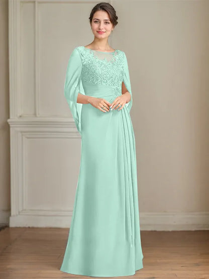 A-Line Scoop Floor-Length Mother of the Bride Dress