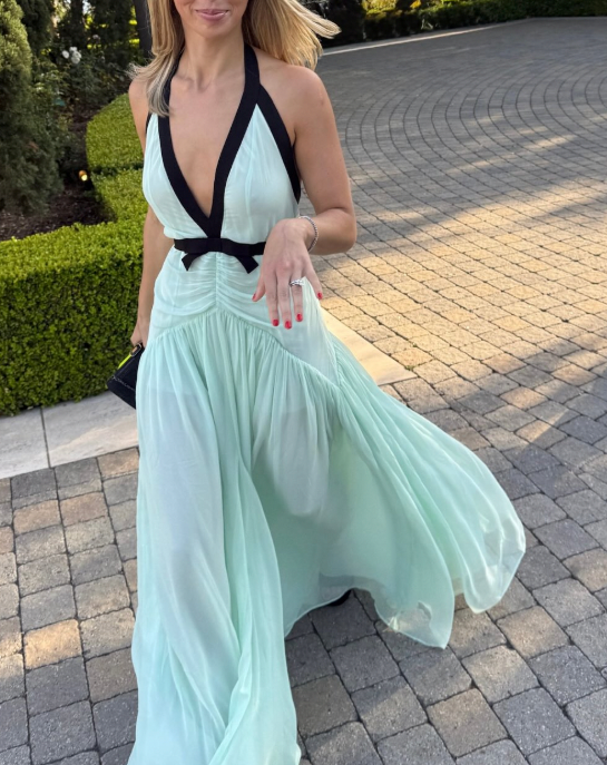Mint Halter Chiffom Floor Length Prom Dress