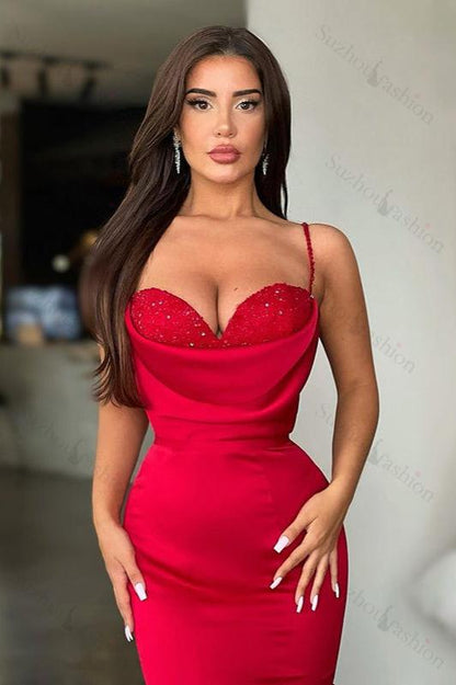 Sexy Red Spaghetti-Straps Mermaid Evening Prom Dress