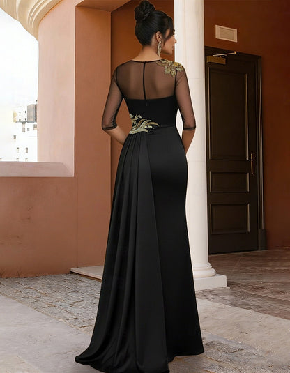 O-Neck Half Sleeve Applique Sparkle Mermaid Formal Evening Dress