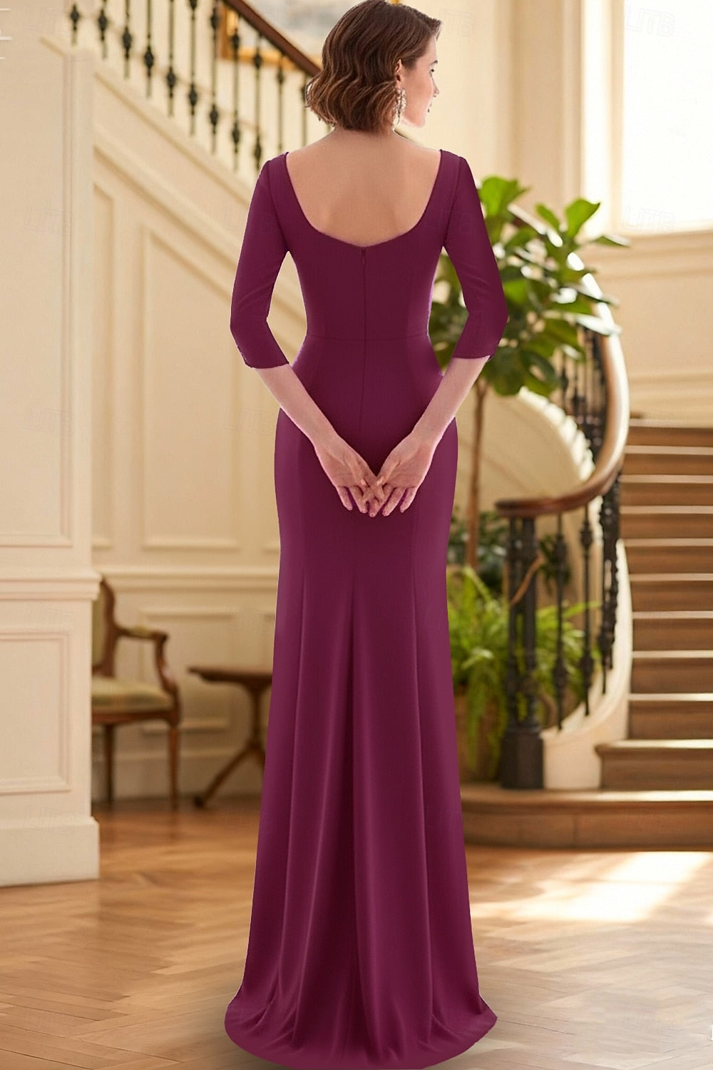 Elegant Backless 3/4 Sleeve Mermaid Mother of the Bride Dress