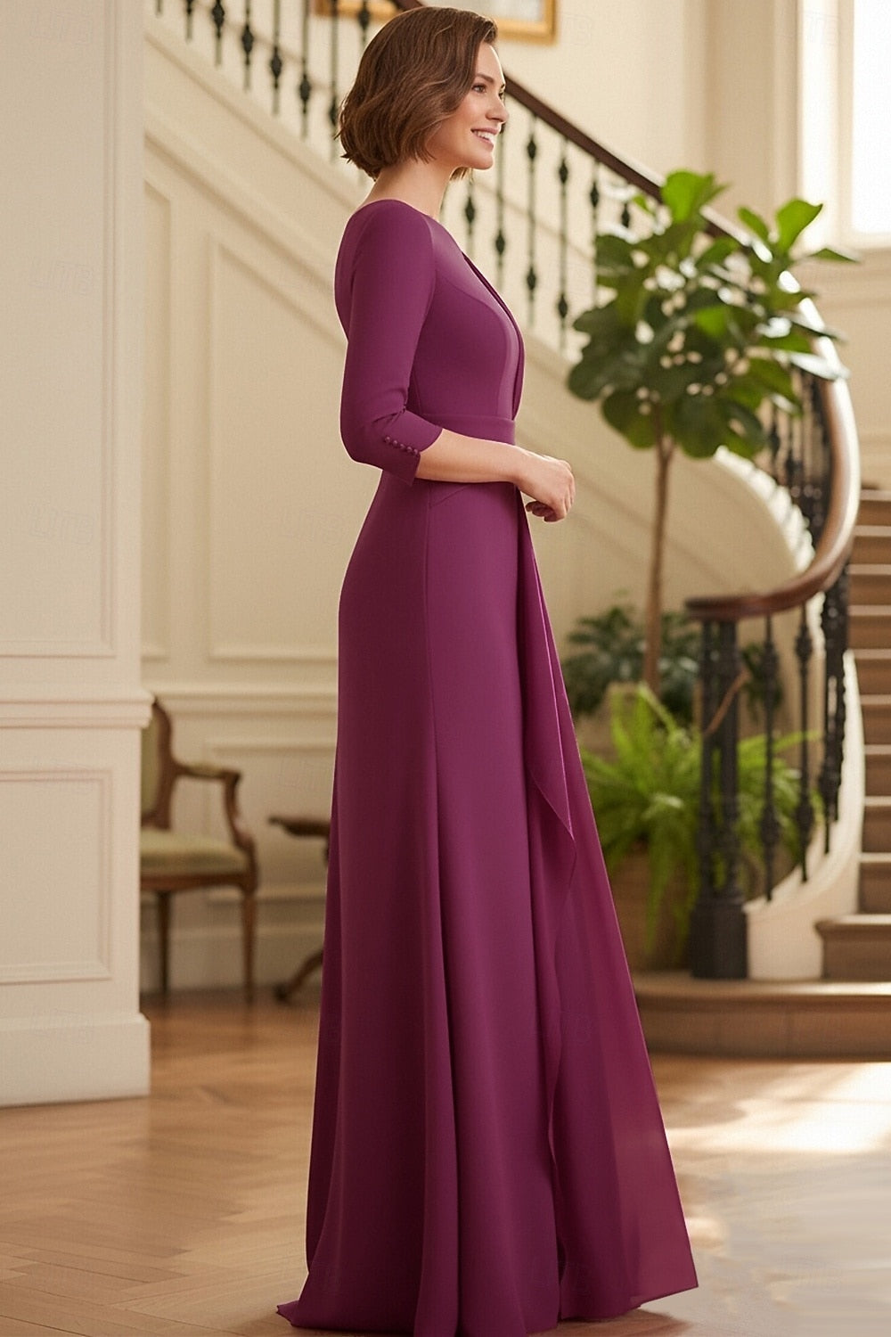 Elegant Backless 3/4 Sleeve Mermaid Mother of the Bride Dress