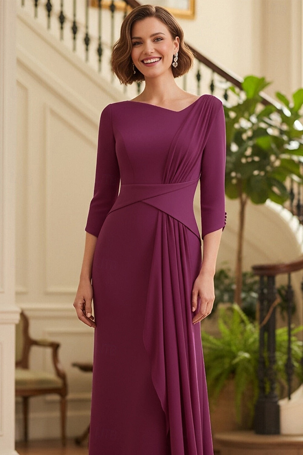 Elegant Backless 3/4 Sleeve Mermaid Mother of the Bride Dress