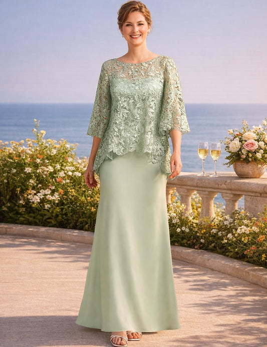 Lace Half Sleeve Mermaid Ankle-Length Women Evening Dress