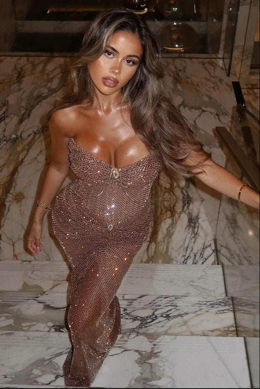Shimmer Brown Strapless Mermaid Prom Gown