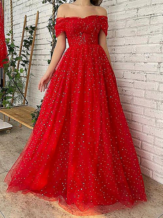Red Off Shoulder Formal Graduation Dress