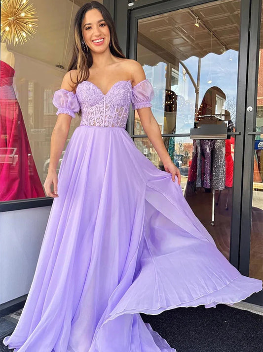 Purple Long Lace Formal Evening Dress