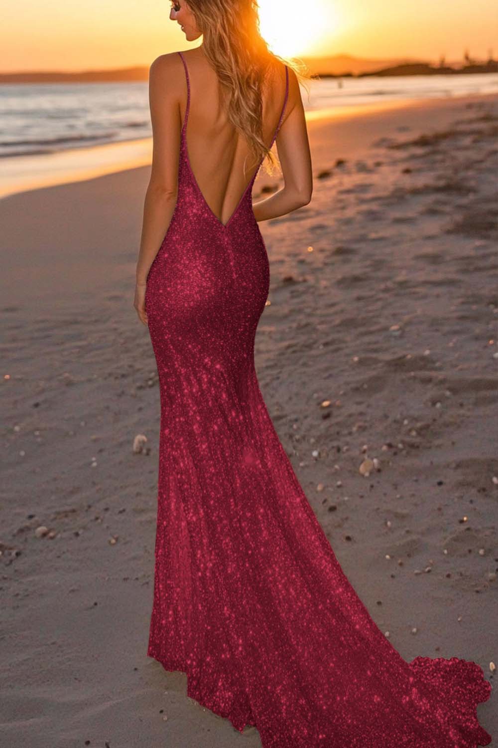 Silver Glitter Mermaid Backless Long Prom Dress