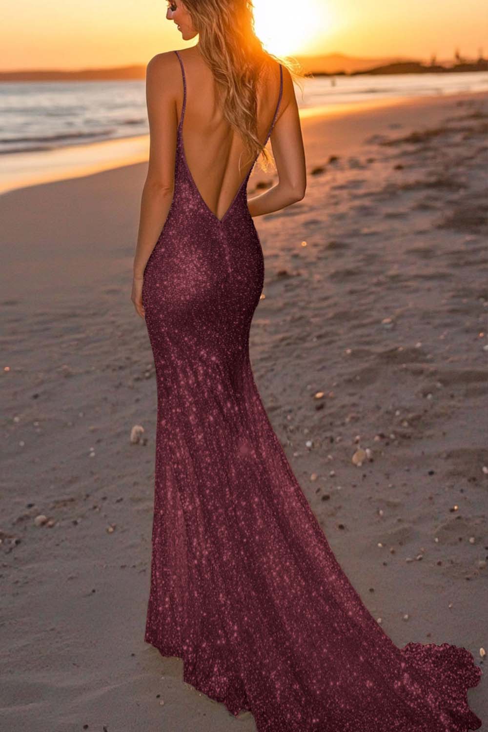 Silver Glitter Mermaid Backless Long Prom Dress