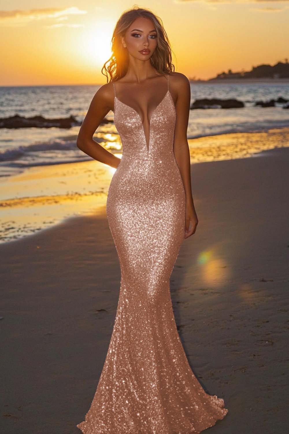 Silver Glitter Mermaid Backless Long Prom Dress