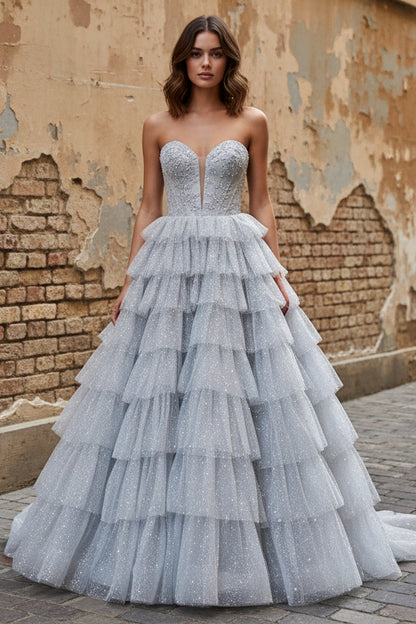 Gorgeous A Line Sweetheart Silver Long Prom Dress