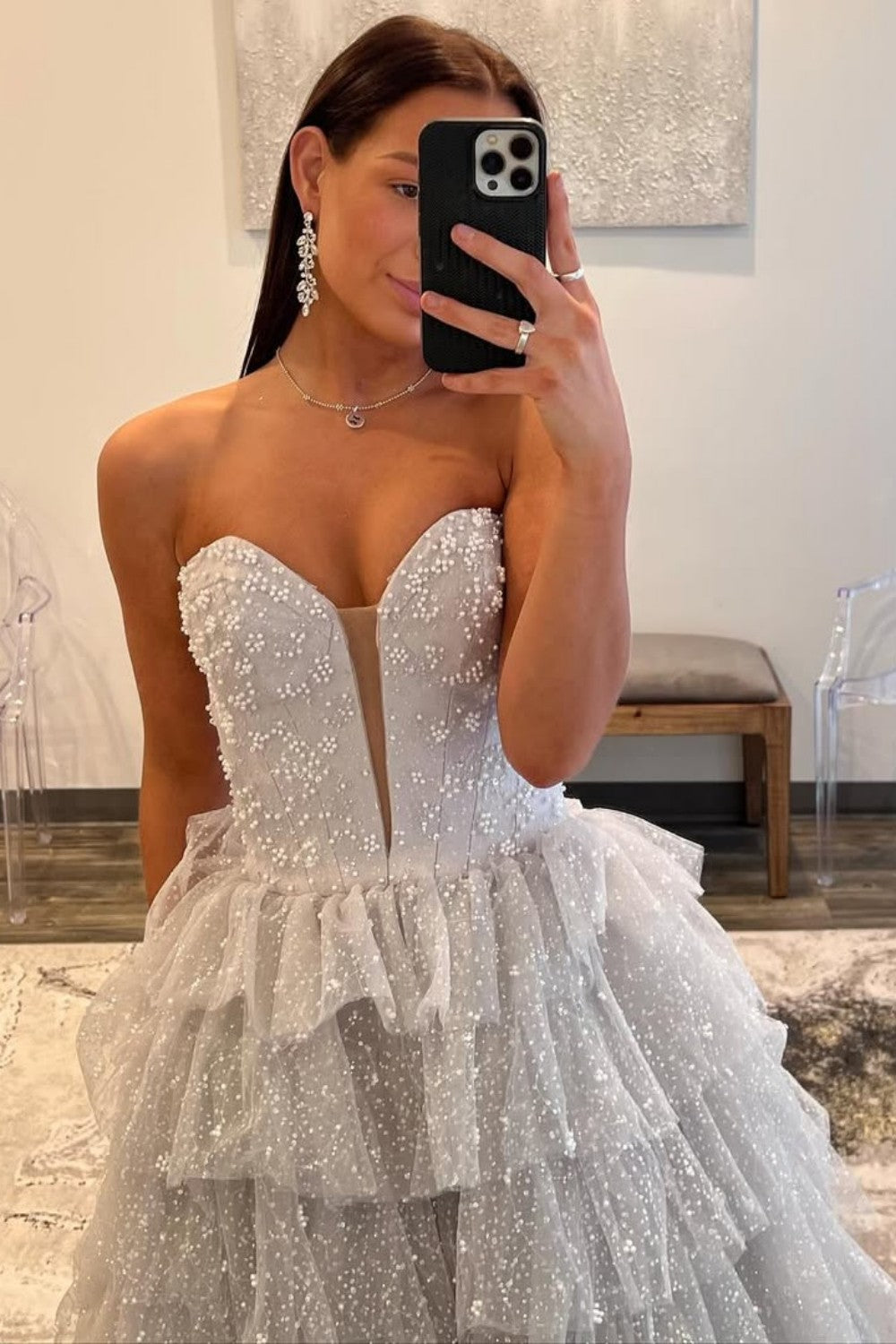 Gorgeous A Line Sweetheart Silver Long Prom Dress