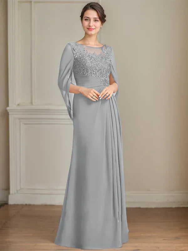 A-Line Scoop Floor-Length Mother of the Bride Dress
