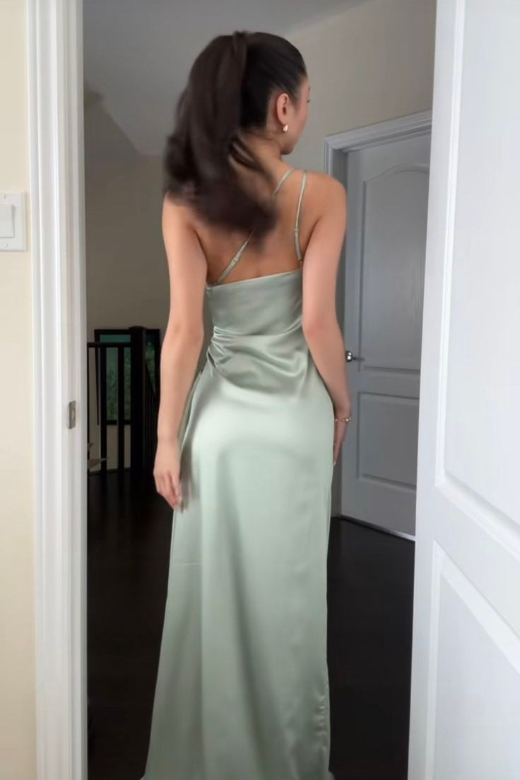 Simple Mermaid Spaghetti Straps Mint Green Long Prom Dress with Ruched