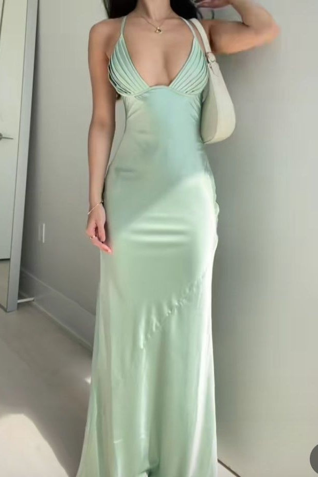 Simple Mermaid Spaghetti Straps Mint Green Long Prom Dress with Ruched