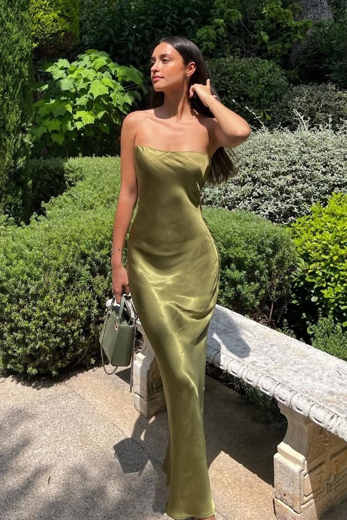 Simple Mermaid Strapless Green Long Prom Dress