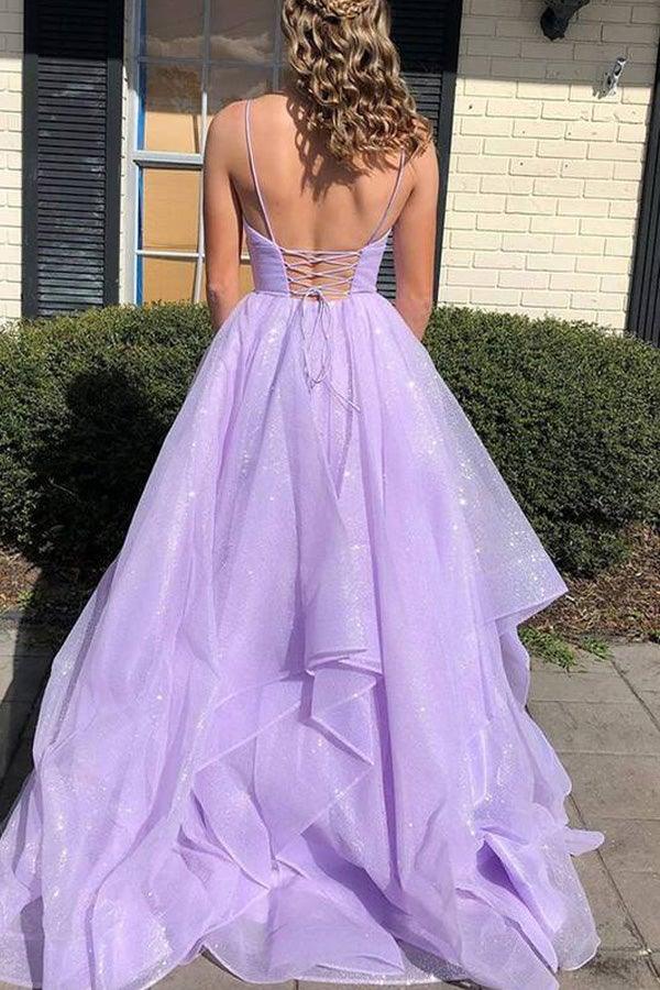 Simple V Neck Tulle Long Prom Dress Lilac Tulle Formal Dress