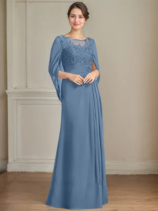 A-Line Scoop Floor-Length Mother of the Bride Dress