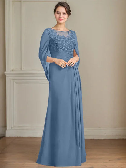 A-Line Scoop Floor-Length Mother of the Bride Dress