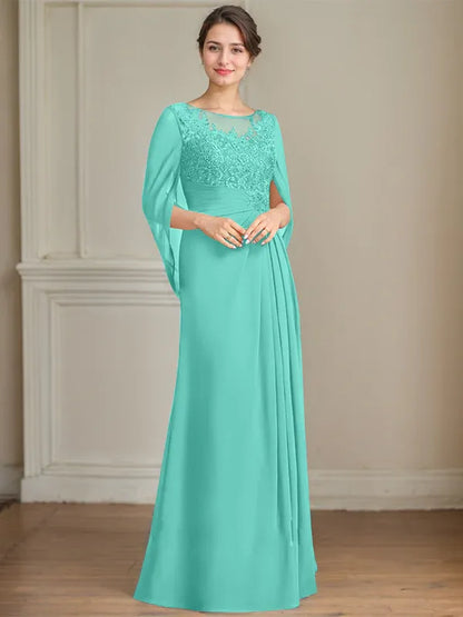 A-Line Scoop Floor-Length Mother of the Bride Dress