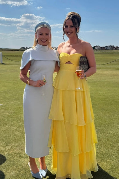 Spaghetti Straps Sweetheart Sleeveless Pleated Chiffon Long Tiered A-Line Prom Dress