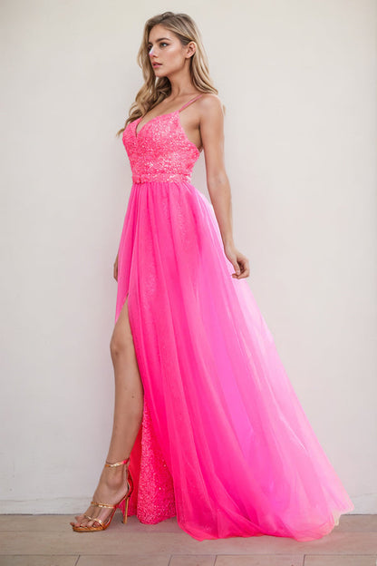 Spaghetti Straps Fuchsia Prom Dress Party Dress With Split