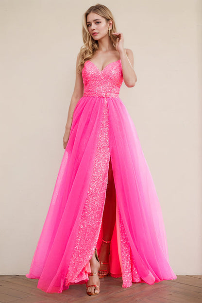 Spaghetti Straps Fuchsia Prom Dress Party Dress With Split