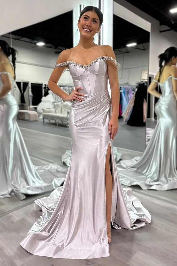 Sparkly Mermaid Fuchsia Off the Shoulder Corset Long Prom Dress