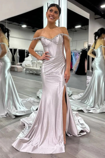 Sparkly Mermaid Fuchsia Off the Shoulder Corset Long Prom Dress