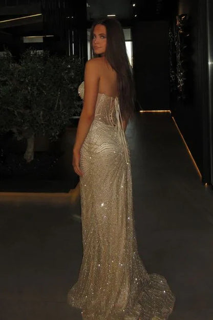 Sparkly Mermaid Spaghetti Straps Silver Corset Prom Dress