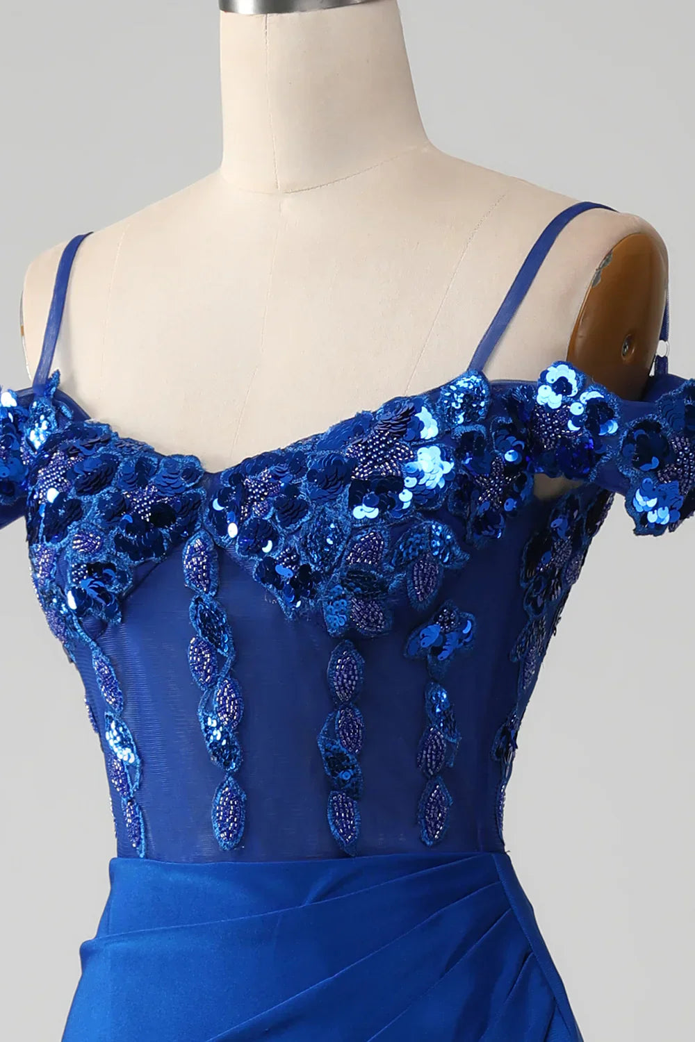 Sparkly Royal Blue Off The Shoulder Mermaid Long Prom Dress