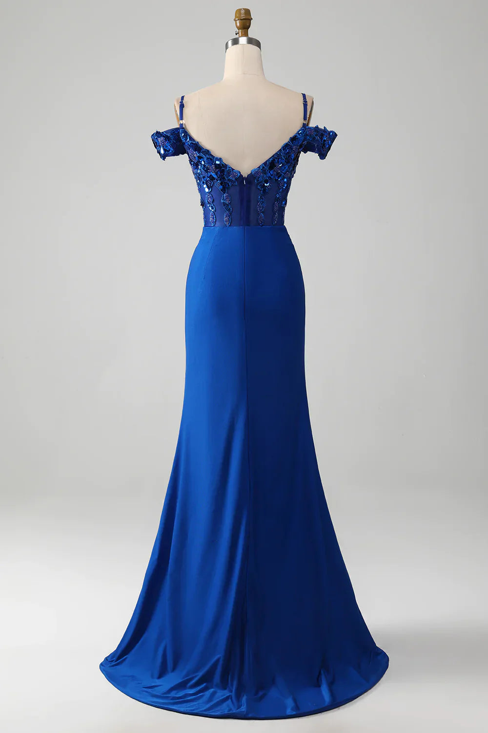 Sparkly Royal Blue Off The Shoulder Mermaid Long Prom Dress