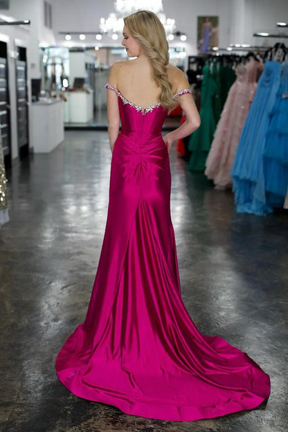 Sparkly Mermaid Fuchsia Off the Shoulder Corset Long Prom Dress