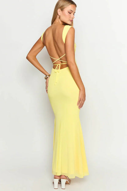 Square Sleeveless Backless Chiffon Fitted Party Prom Dress