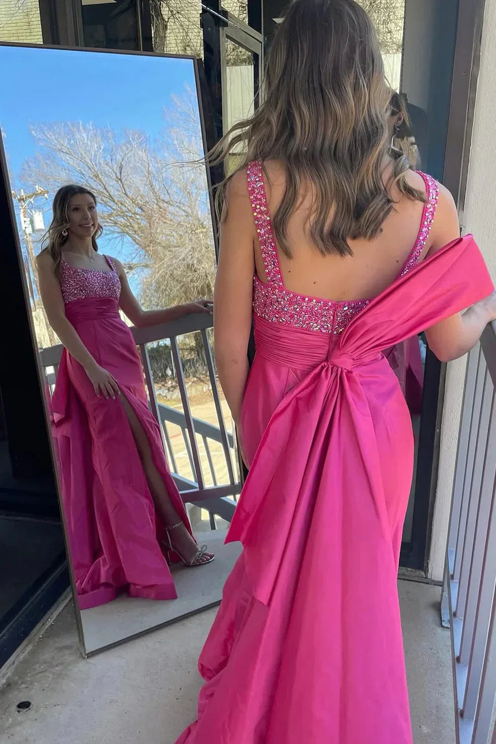 Sleeveless Beaded Top Mermaid Satin Party Prom Dress