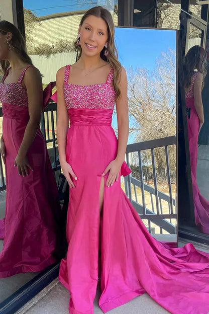 Sleeveless Beaded Top Mermaid Satin Party Prom Dress