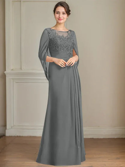 A-Line Scoop Floor-Length Mother of the Bride Dress
