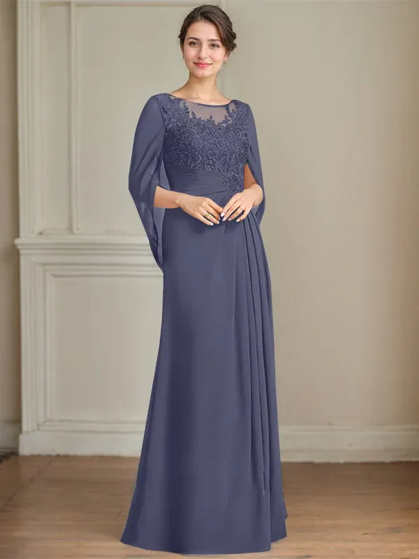 A-Line Scoop Floor-Length Mother of the Bride Dress