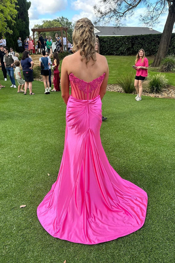 Strapless Appliques Fitted Burgundy Prom Dress Party Dress