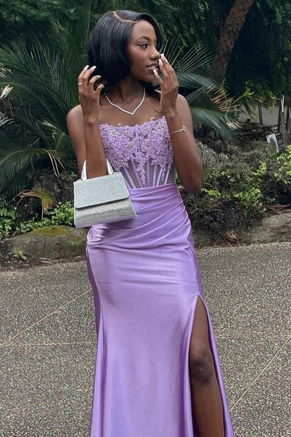 Strapless Appliques Fitted Burgundy Prom Dress Party Dress