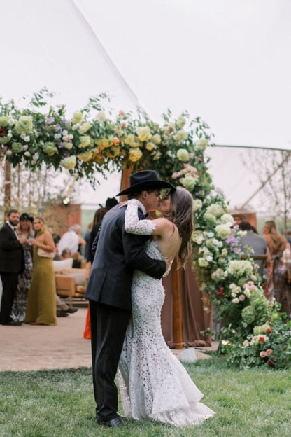 Strapless Beach Wedding Dress Lace Mermaid Bridal Gown