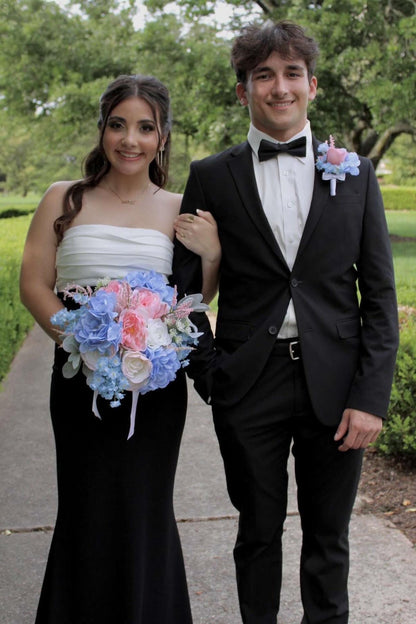 Tube Top Strapless Sleeveless Floor-Length Pleated Satin Two Tone Mermaid Prom Dress