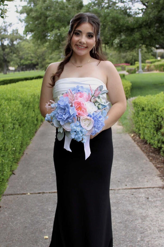 Tube Top Strapless Sleeveless Floor-Length Pleated Satin Two Tone Mermaid Prom Dress