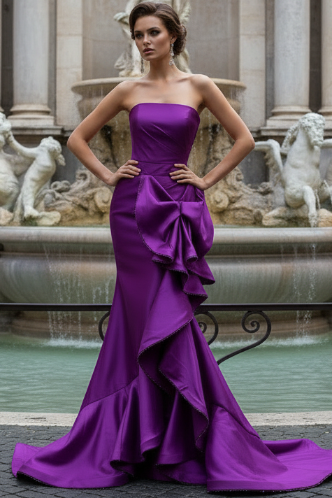 Tube Top Off-Shoulder Sleeveless Satin Sweep Train Mermaid Prom Dress