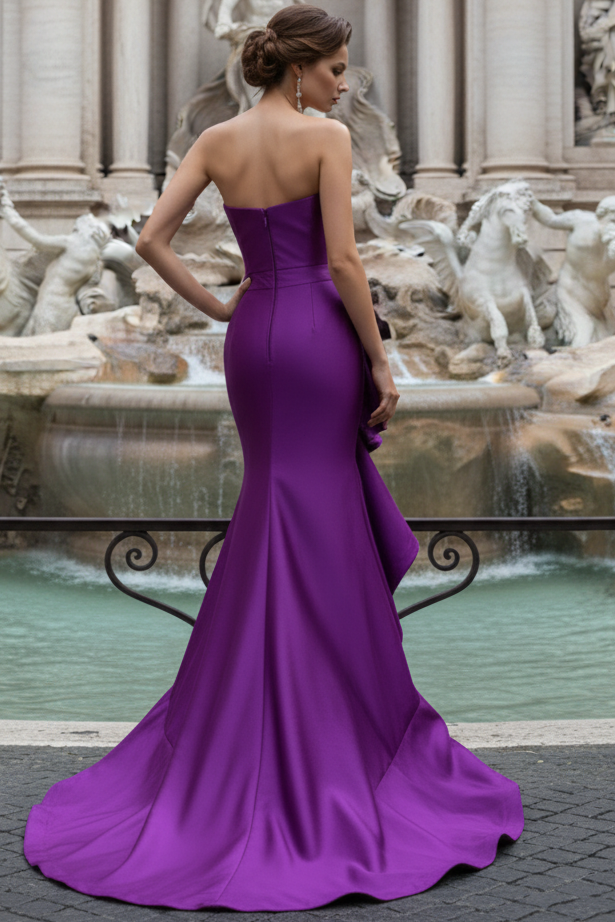 Tube Top Off-Shoulder Sleeveless Satin Sweep Train Mermaid Prom Dress