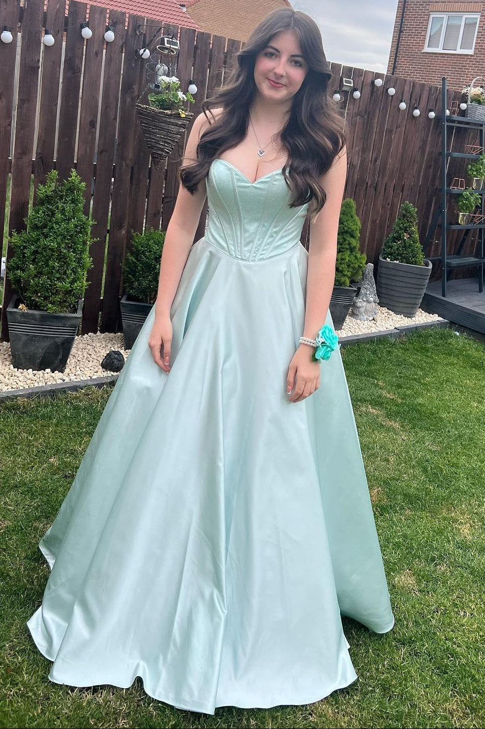Strapless Sage Green A-line Satin Long Dress