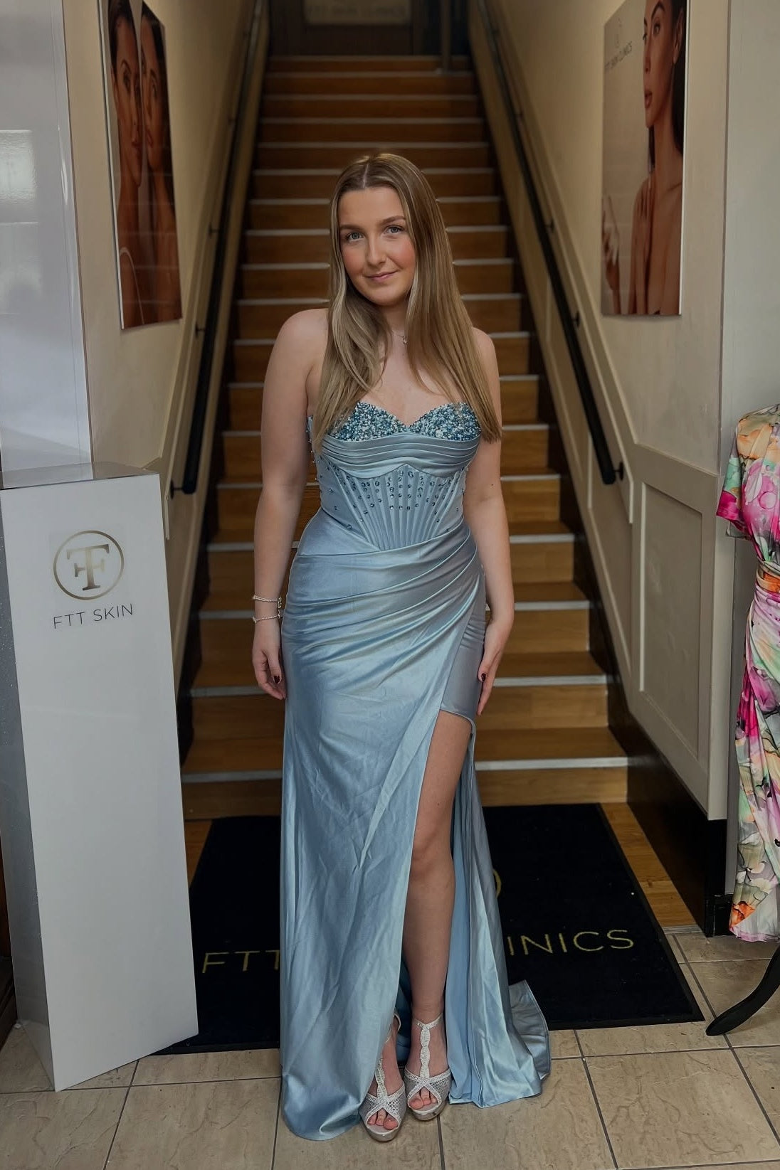 Strapless Sage Green Beaded Mermaid Long Dress with Slit