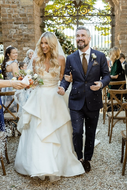 Strapless A Line Wedding Dress Ivory Satin Sleeveless Bridal Gown