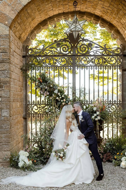 Strapless A Line Wedding Dress Ivory Satin Sleeveless Bridal Gown