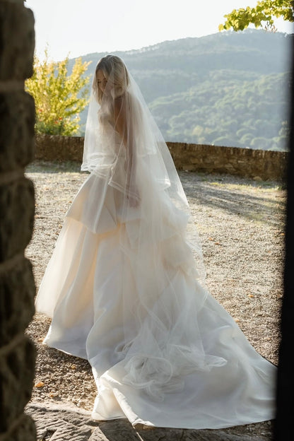 Strapless A Line Wedding Dress Ivory Satin Sleeveless Bridal Gown